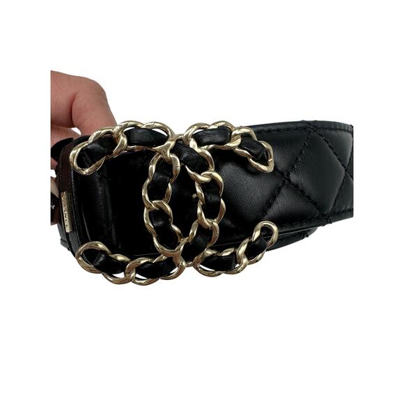 Chanel Leather Quilted CC Chain Buckle Belt Black main image 4